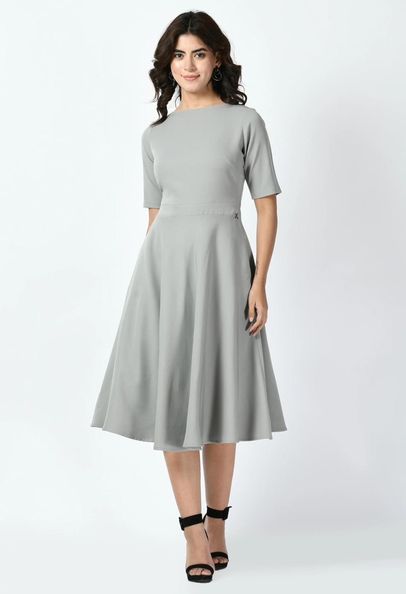 Exude Classic A-Line Dress in Grey for Women - Image 1