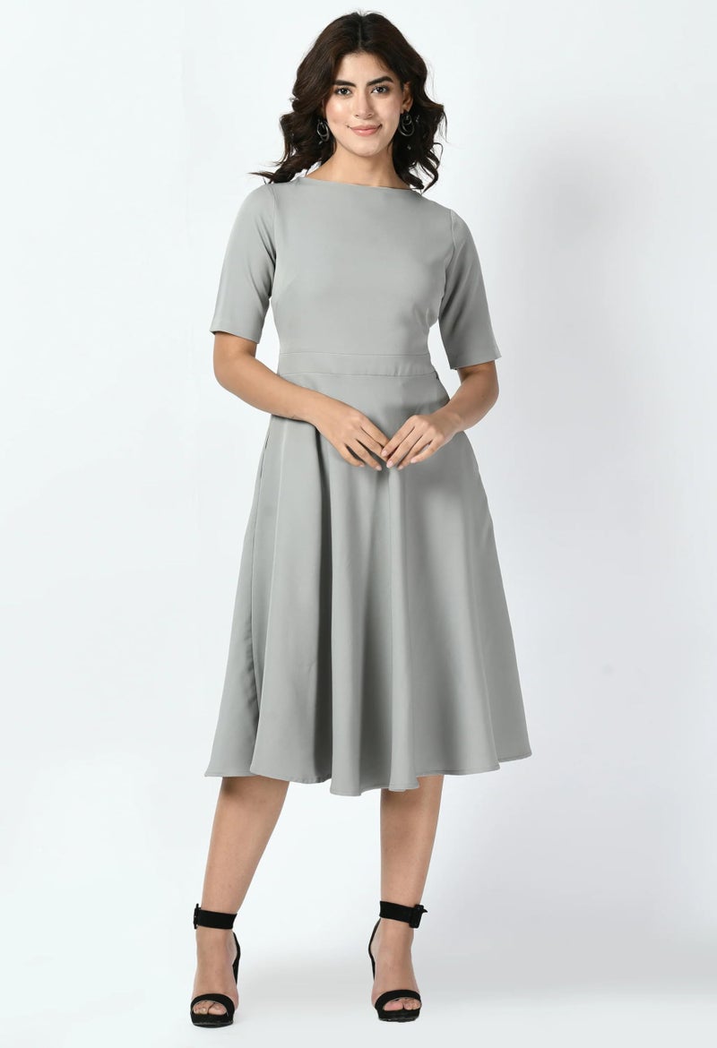 Exude Classic A-Line Dress in Grey for Women - Image 5