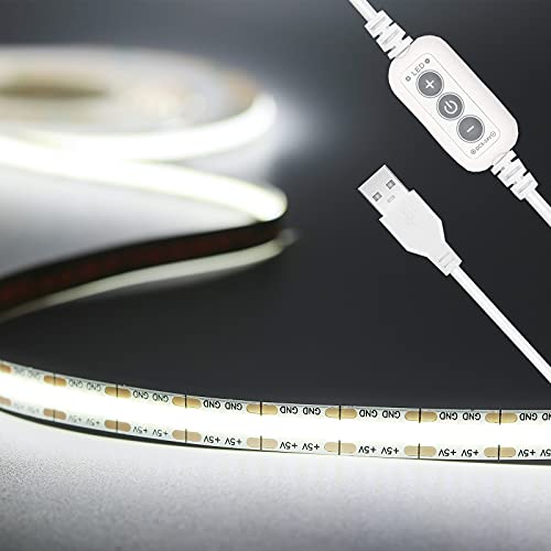 PAUTIX 5V USB LED Strip Light 6.56ft/2m, 640LEDs 1200lm Dimmable COB LED Strip 6000K Daylight White CRI90+ USB Powered Backlight for Sewing Machine,Mirror, Cabinet, Wardrobe, DIY Lighting Project - Image 1