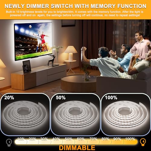 PAUTIX 5V USB LED Strip Light 6.56ft/2m, 640LEDs 1200lm Dimmable COB LED Strip 6000K Daylight White CRI90+ USB Powered Backlight for Sewing Machine,Mirror, Cabinet, Wardrobe, DIY Lighting Project - Image 3