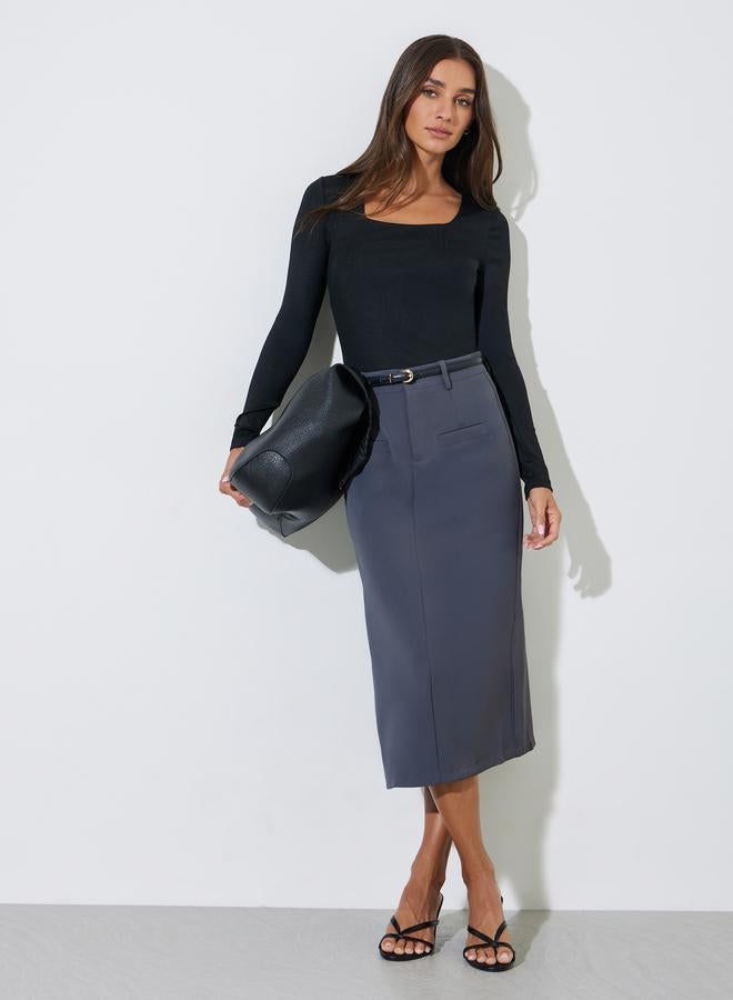 Styli Black Solid Square Neck Long Sleeves Knit Top - Image 2