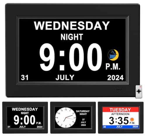 CAZOKASI 8inch Extra Large Impaired Vision Digital Alarm Clock with Day and Time for Elderly Calendar Clock Auto Dimmable Clock - Image 1