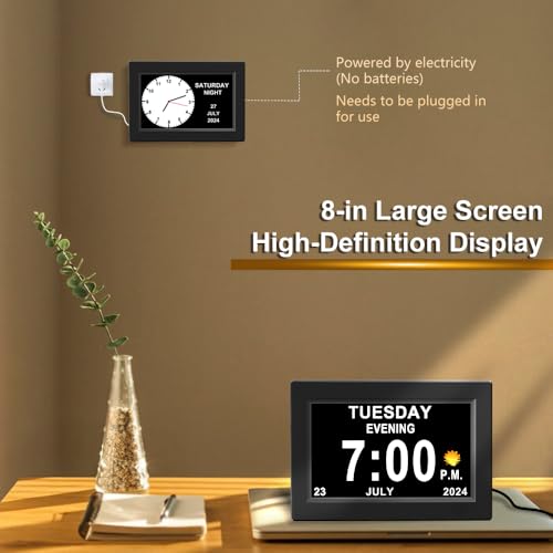 CAZOKASI 8inch Extra Large Impaired Vision Digital Alarm Clock with Day and Time for Elderly Calendar Clock Auto Dimmable Clock - Image 5