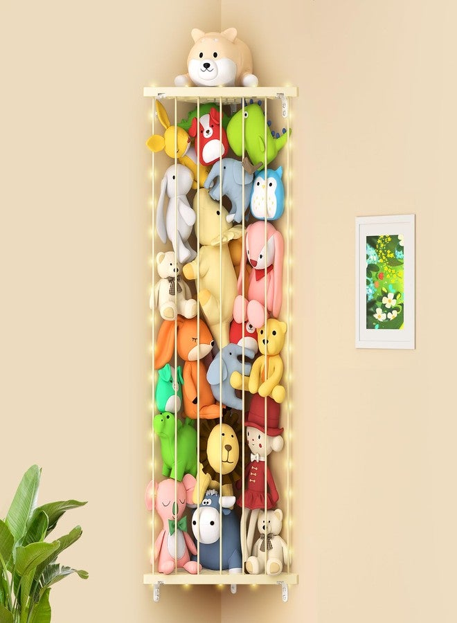 Befayoo Corner Stuffed Animal Storage Organizer(Patented) - Kids Stuffed Animal Holder with Light - Wall Plush Storage for Nursery Playroom Bedroom (Beige) - Image 1