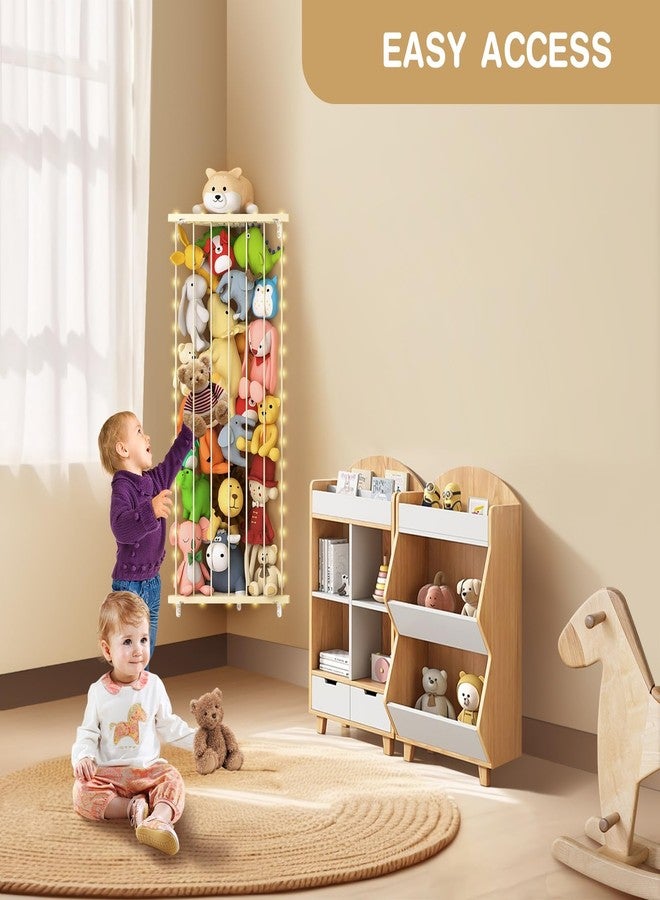 Befayoo Corner Stuffed Animal Storage Organizer(Patented) - Kids Stuffed Animal Holder with Light - Wall Plush Storage for Nursery Playroom Bedroom (Beige) - Image 4