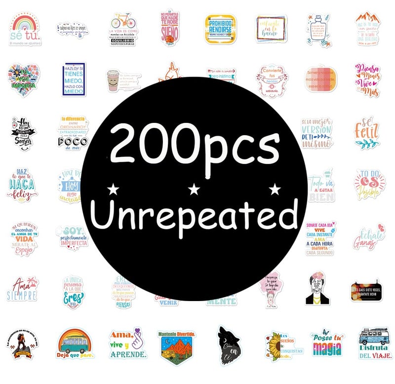 1step2dream 200pcs Spanish Inspirational Stickers for Teens Adults Kids Teachers | Spanish Boho Quotes Decal | Positive Motivational Sayings for Planner,Journaling Scrapbook,Water Bottles, Laptop - Image 2