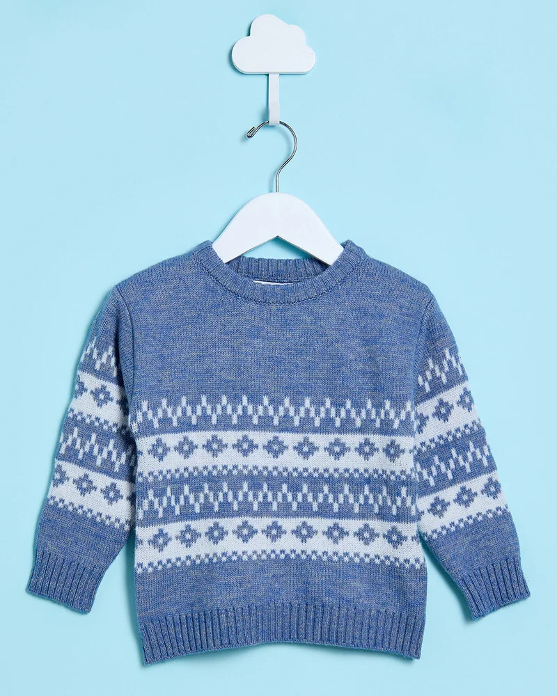 Redtag Infant Boys Blue Printed Pullover Sweater