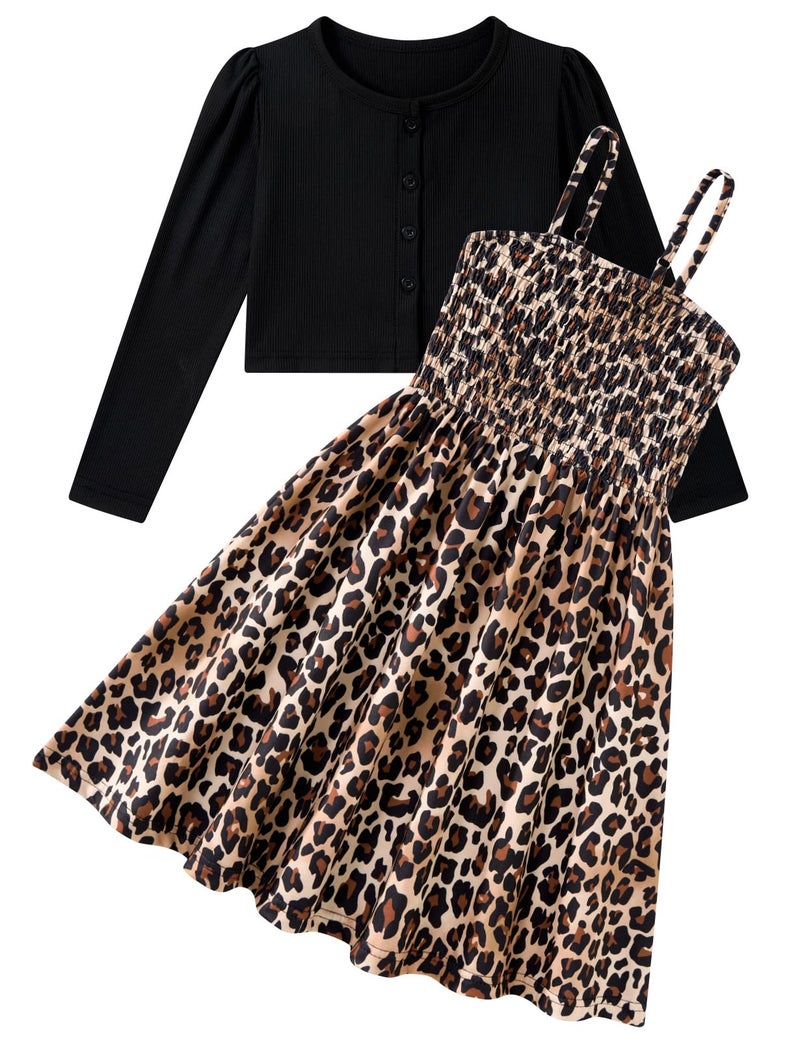 RAISEVERN 10T Dresses for Girls Casual Black Leopard Spots Dress Fall Outfits for Girl Kids Clothes Size 10-12 - Image 1