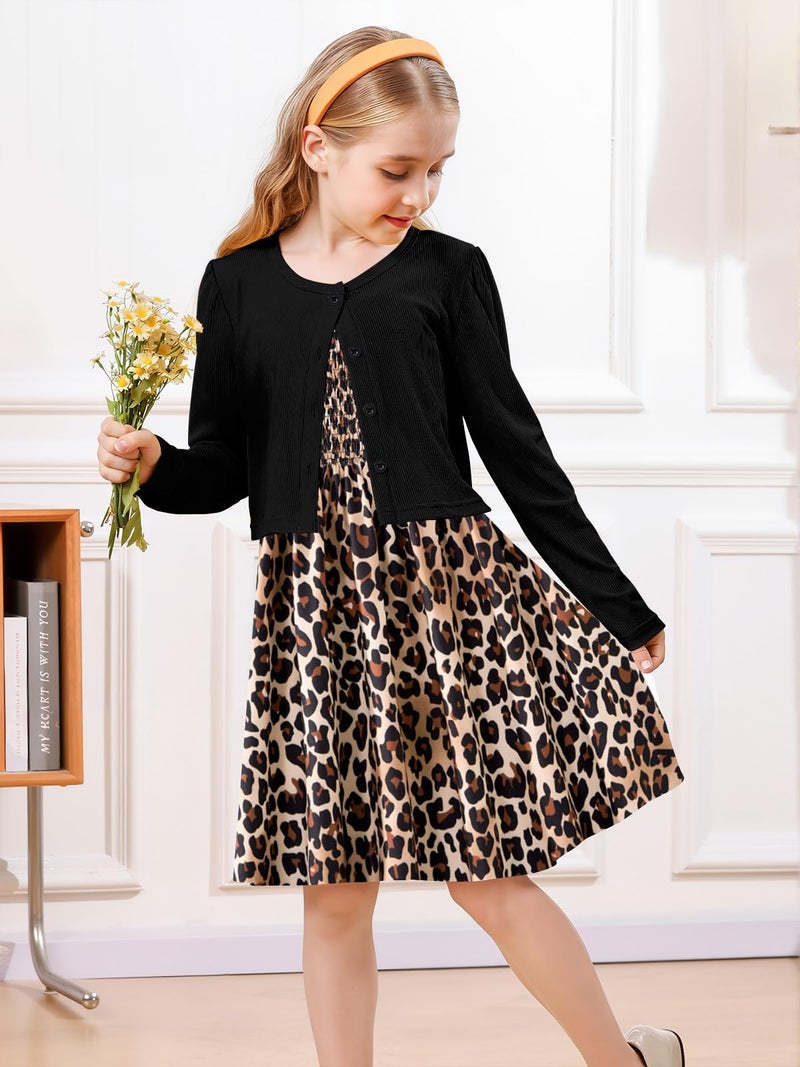 RAISEVERN 10T Dresses for Girls Casual Black Leopard Spots Dress Fall Outfits for Girl Kids Clothes Size 10-12 - Image 4