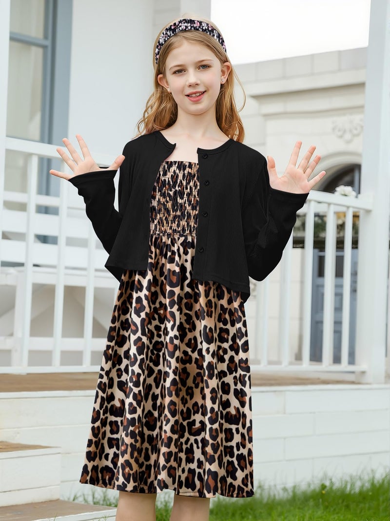 RAISEVERN 10T Dresses for Girls Casual Black Leopard Spots Dress Fall Outfits for Girl Kids Clothes Size 10-12 - Image 3