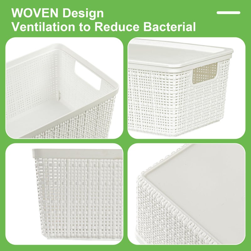 WRRLORS 6 Pack Plastic Storage Baskets With Lids,White Breathable Stackable Storage Bins,Small Storage Containers,for Organizing Storage Baskets on Desktops,Closets,Playrooms,Classrooms,Offices - Image 2