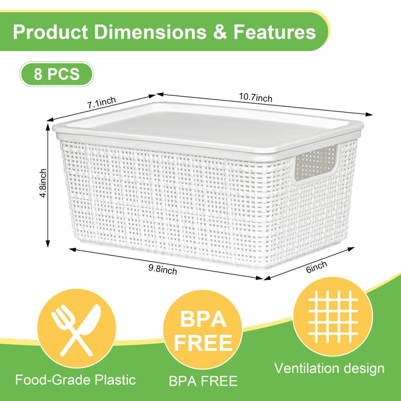 WRRLORS 6 Pack Plastic Storage Baskets With Lids,White Breathable Stackable Storage Bins,Small Storage Containers,for Organizing Storage Baskets on Desktops,Closets,Playrooms,Classrooms,Offices - Image 3