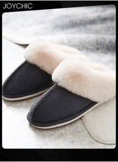 Joychic Men Winter Flat Bedroom Slippers Memory Foam Slippers Fluffy Slippers Warm Soft House Slippers for Men Non-Slip Indoor Outdoor Dark Grey  - Image 4