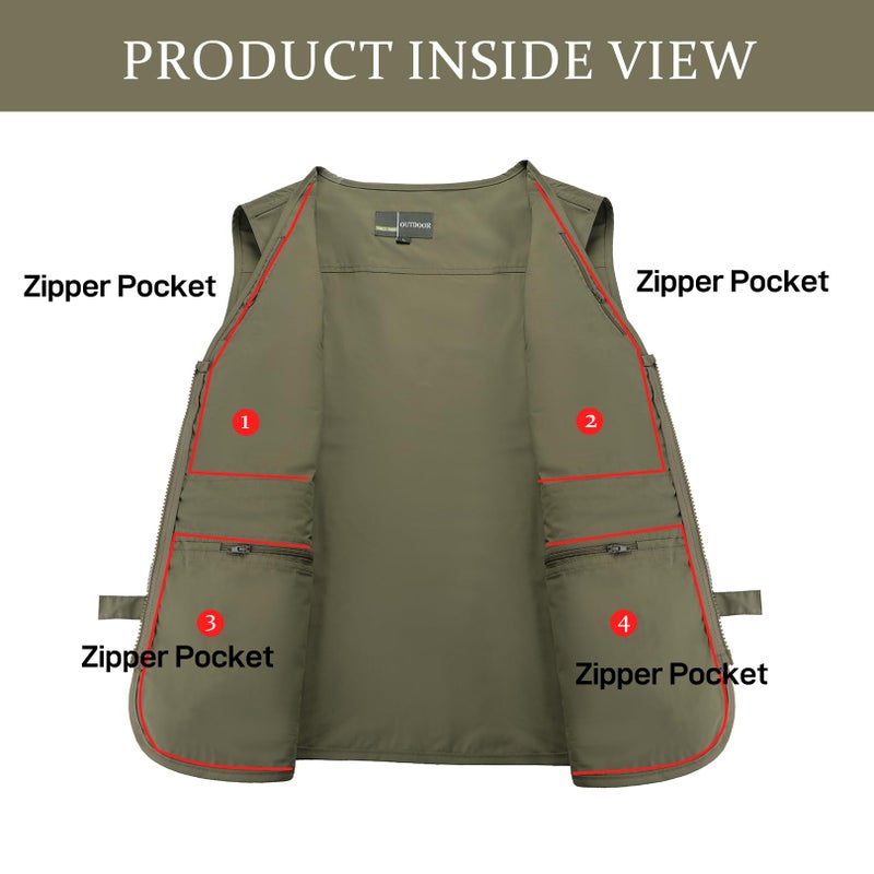 Flygo Men's Fishing Vest Utility Lightweight Outdoor Travel Safari Photo Cargo Vest with 16 Pockets Style 01 Beige L - Image 5