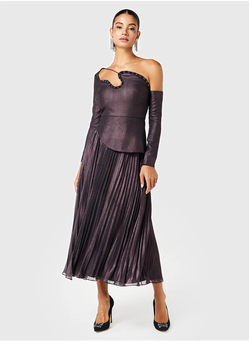 Threadz by Ajooni Asymmetric Neck Pleated Skirt Dress