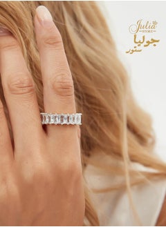 Julia Store Love Friendship Eternity Diamond Like Ring Wedding Band for Women, White Gold Plated Stainless Steel Emerald-Cut Baguette Cubic Zirconia Created-Gemstone Eternal Love Ring  - Image 1