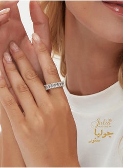 Julia Store Love Friendship Eternity Diamond Like Ring Wedding Band for Women, White Gold Plated Stainless Steel Emerald-Cut Baguette Cubic Zirconia Created-Gemstone Eternal Love Ring  - Image 5