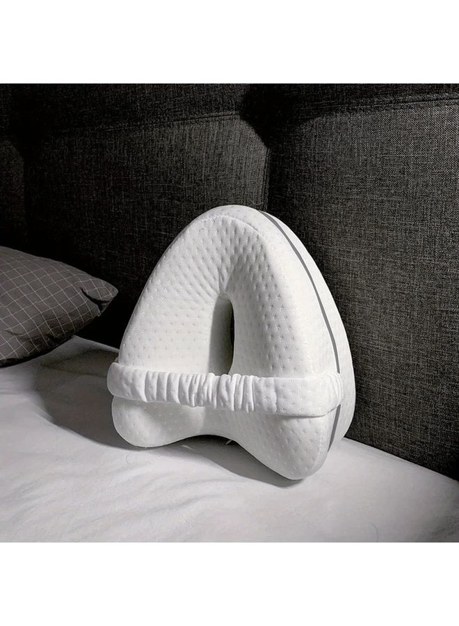 Ergonomic Leg Pillow For Side Sleepers White Memory Foam Knee Support With Adjustable Strap - Image 1