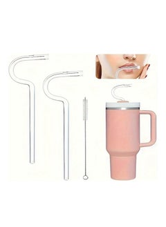 Clear Glass Special Shape Straw Set, 2 Straws, 1 Cleaning Brush for Easy Clean Drinking - Perfect for 32 20oz Glasses
