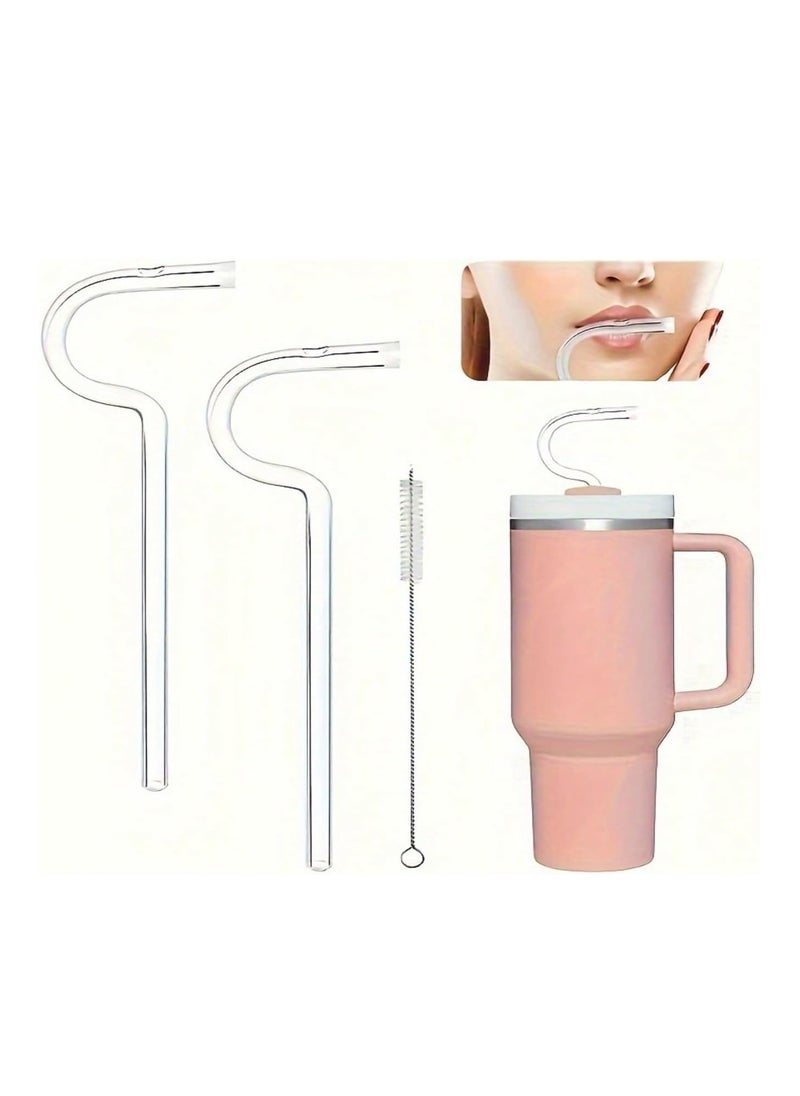 Rightsure - Clear Glass Special Shape Straw Set, 2 Straws, 1 Cleaning Brush for Easy Clean Drinking - Perfect for 32 20oz Glasses - Image 1