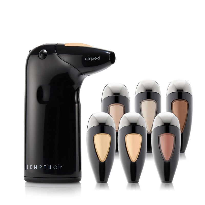 TEMPTU Air Discovery Airbrush Makeup Kit For Beginners Personal Or Professional Use 8Piece PreFilled Airpod Makeup Essentials Set SemiMatte Natural Finish LightMedium