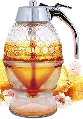 SUKHAD Acrylic Honey Dispenser | Maple Syrup Comb Shaped jar with Stand | 10 X 8 X 15 cm, Transparent - Image 1