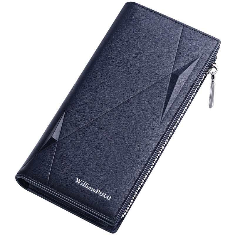 Men's Genuine Leather Clutch Wallet - Large Capacity, Zipper Pocket, 19 Card Slots