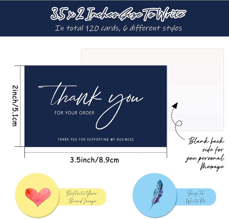 Tenare 120 Pieces Thank You for Your Order Cards Customer Appreciation Note Cards Thank You for Supporting My Business Card for Small Business Owners Stores Online Retailers 3.5 x 2 Inch(Navy Blue, White) - Image 2
