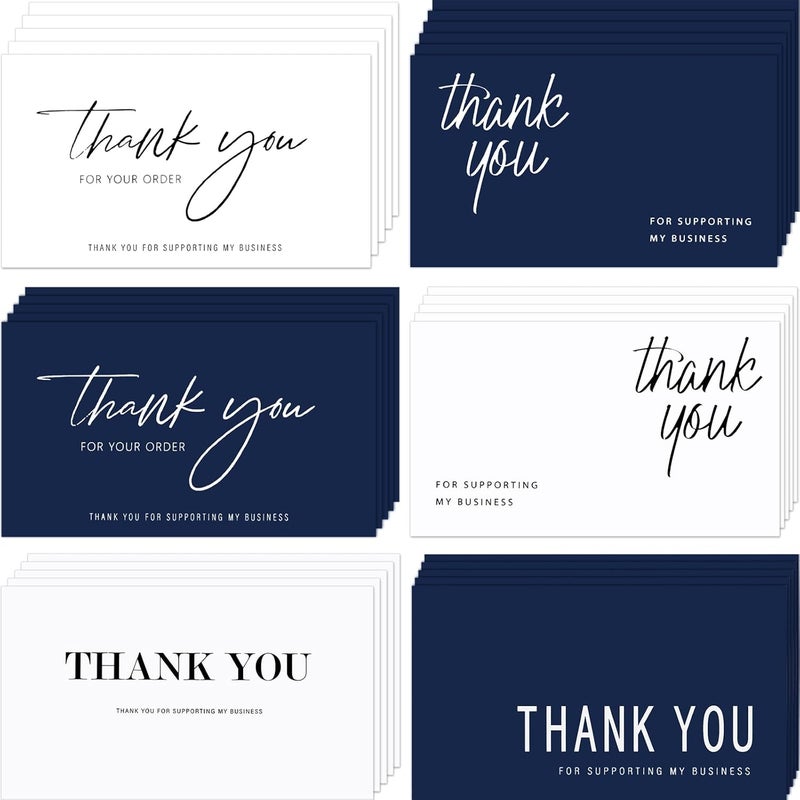 Tenare 120 Pieces Thank You for Your Order Cards Customer Appreciation Note Cards Thank You for Supporting My Business Card for Small Business Owners Stores Online Retailers 3.5 x 2 Inch(Navy Blue, White) - Image 1