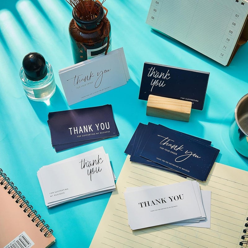 Tenare 120 Pieces Thank You for Your Order Cards Customer Appreciation Note Cards Thank You for Supporting My Business Card for Small Business Owners Stores Online Retailers 3.5 x 2 Inch(Navy Blue, White) - Image 5
