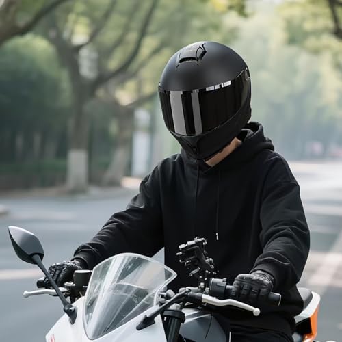 MXJ Gear Motorcycle Helmet,Motorcycle Dual Visor Flip up Modular Full Face Helmet JR-815,DOT Approved Motorbike Helmet with Black Visor for Adults Men Women(M,Matte Black ) - Image 5