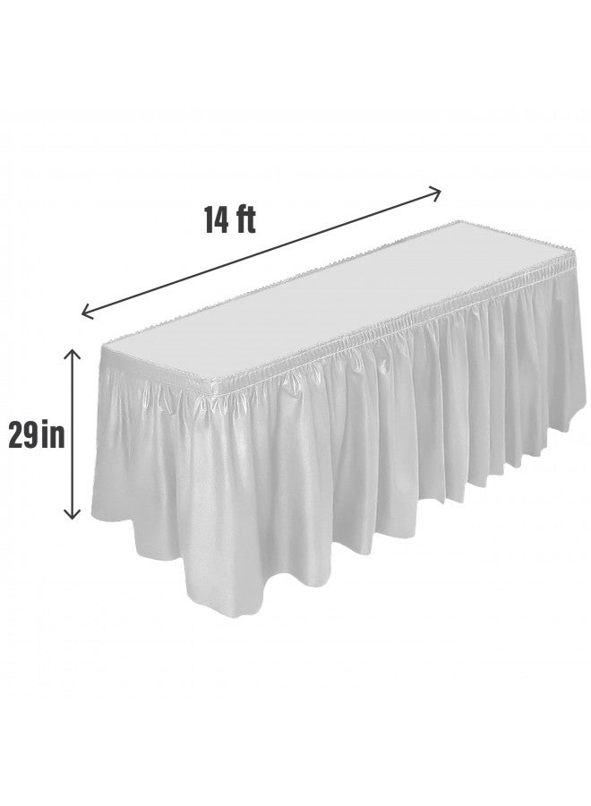 DecorRack Table Skirt, 29 in x 14 ft -BPA Free- Plastic Tableskirt, Disposable, Reusable, Rectangular Tablecloth Skirt, White (1 Pack) - Image 2