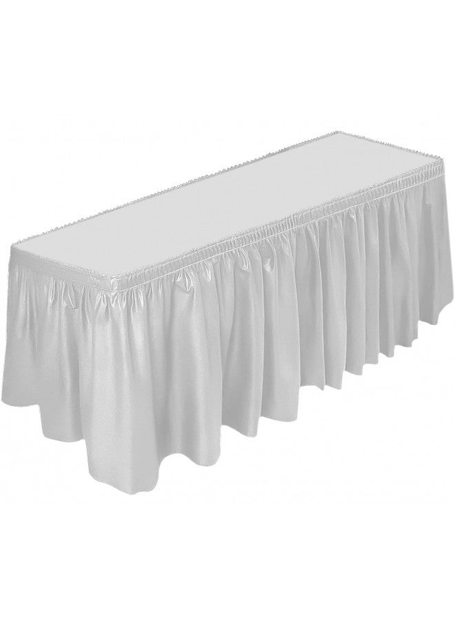 DecorRack Table Skirt, 29 in x 14 ft -BPA Free- Plastic Tableskirt, Disposable, Reusable, Rectangular Tablecloth Skirt, White (1 Pack) - Image 1