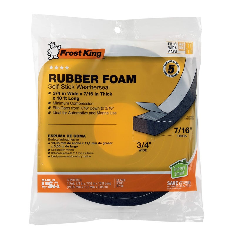 Frost King R734H Sponge Rubber Foam Tape 3/4" W X 7/16" H X 10' L, Black - Image 2