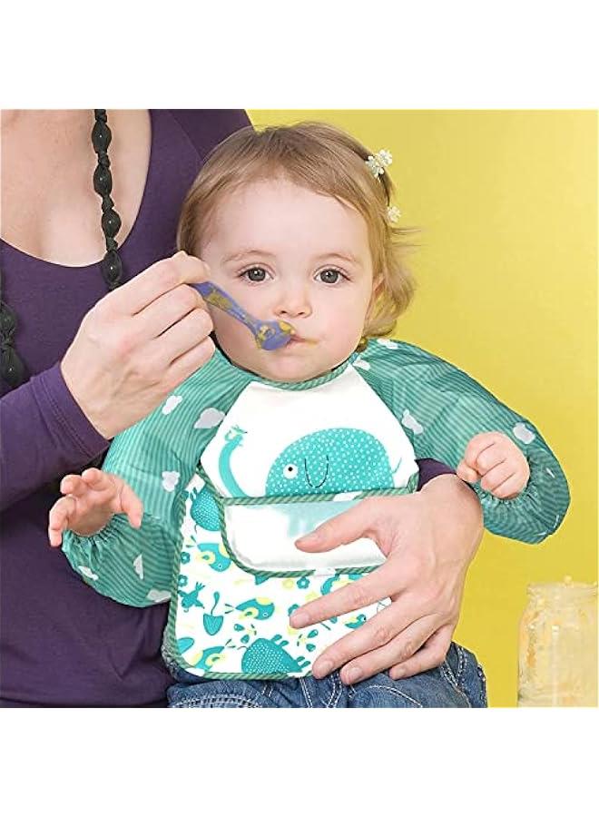 MOXO Waterproof Long Sleeve Baby Bibs with Pocket Toddler Smocks for Uni Feeding Ideal for Infant Weaning 6 Months to 4 Years Set of 4 - Image 3