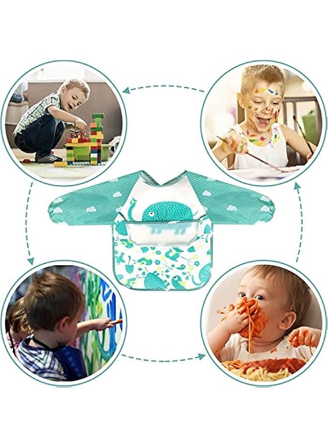 MOXO Waterproof Long Sleeve Baby Bibs with Pocket Toddler Smocks for Uni Feeding Ideal for Infant Weaning 6 Months to 4 Years Set of 4 - Image 4