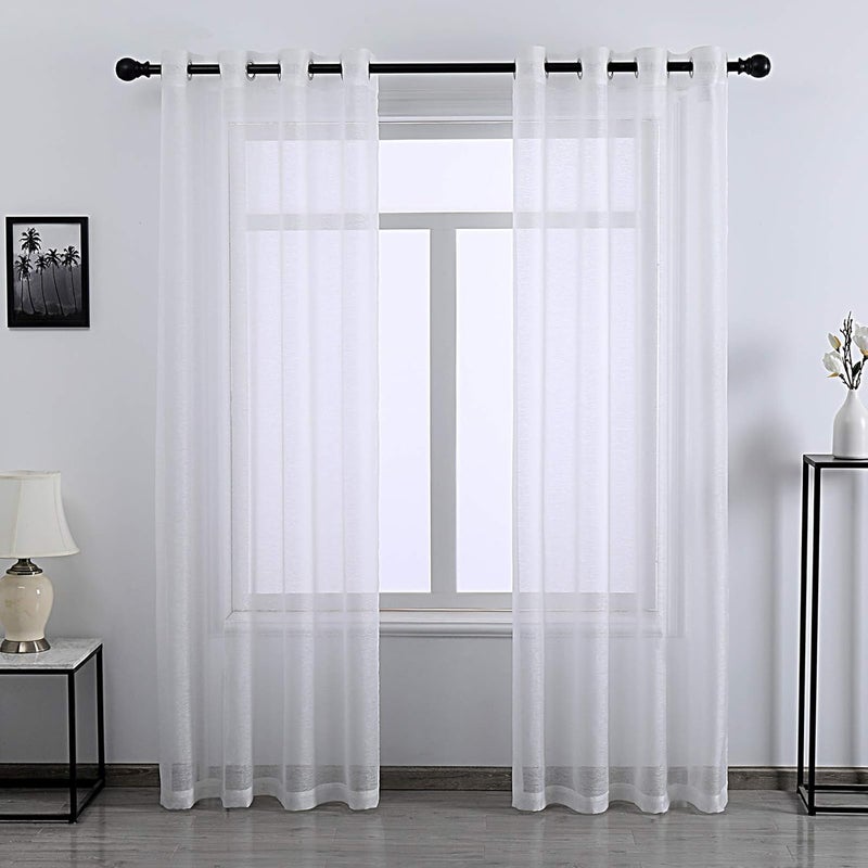 DONREN 108 inch Extra Length Sheer Curtains for Bedroom - Grommet Top Solid Luxury Soft Gauze Voile Window Panels for Patio (52 W x 108 L,White,2 Pieces) - Image 1