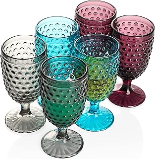 G Hobnail Colorful Vintage Iced Beverage oblet 13 oz. set of 6 Premiun Glass Set for Wine Soda & Juice Perfect for - Image 1