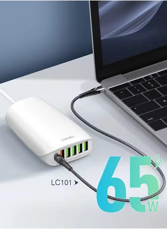 65W Charger 6 USB Ports Desktop Charging Station Multi function Chargers PD QC3.0 Super fast charger with 1.5m power cord White - pzsku/Z320728C9C642F82565FEZ/45/_/1722517365/e3365e29-1380-4862-9edb-810927f82209