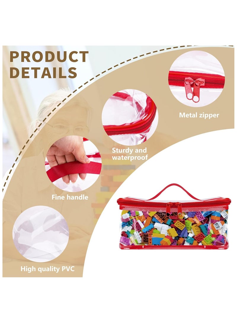 Soofam 6 Packs Clear Toy Storage Bags- 9.4 x 6.7 x 4.3 Inch Transparent PVC Toy Organizing Bags with Zipper- Waterproof Toy Storage Organizer Pouch for Building Blocks, Small Toys (Red, Blue, Yellow)  - Image 3