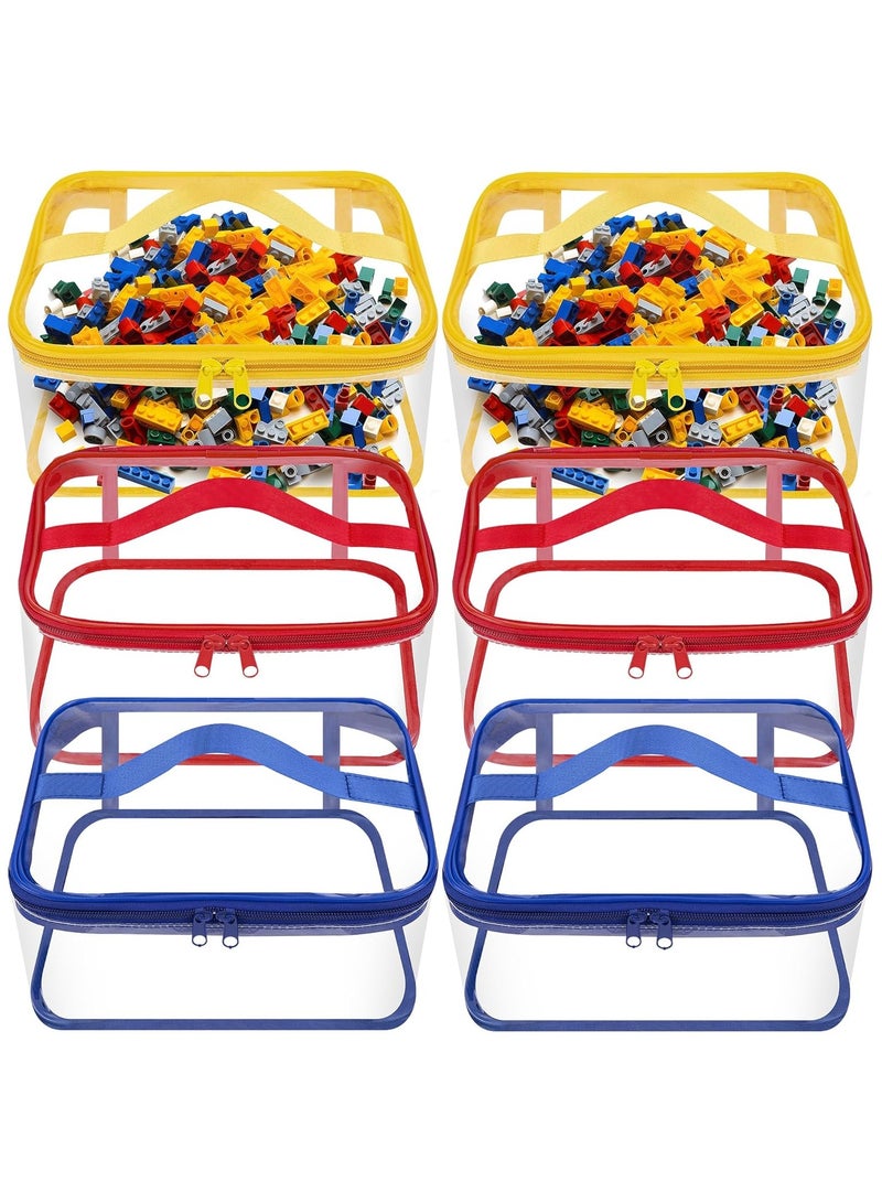 Soofam 6 Packs Clear Toy Storage Bags- 9.4 x 6.7 x 4.3 Inch Transparent PVC Toy Organizing Bags with Zipper- Waterproof Toy Storage Organizer Pouch for Building Blocks, Small Toys (Red, Blue, Yellow)  - Image 1
