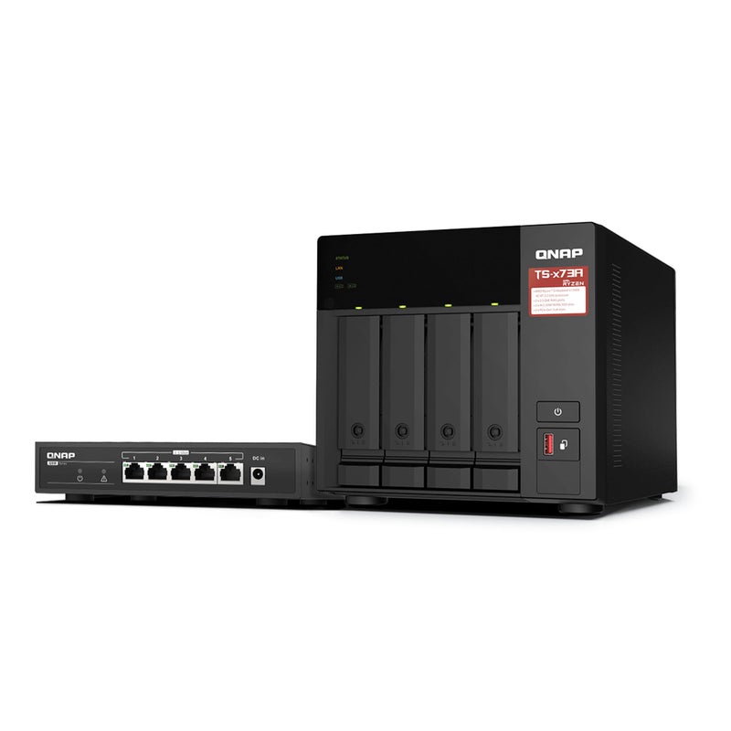 QNAP TS473A 4Bay AMD Ryzen QuadCore 25GbE NAS with QSW11055T 5Port 25GbE Unmanaged Switch