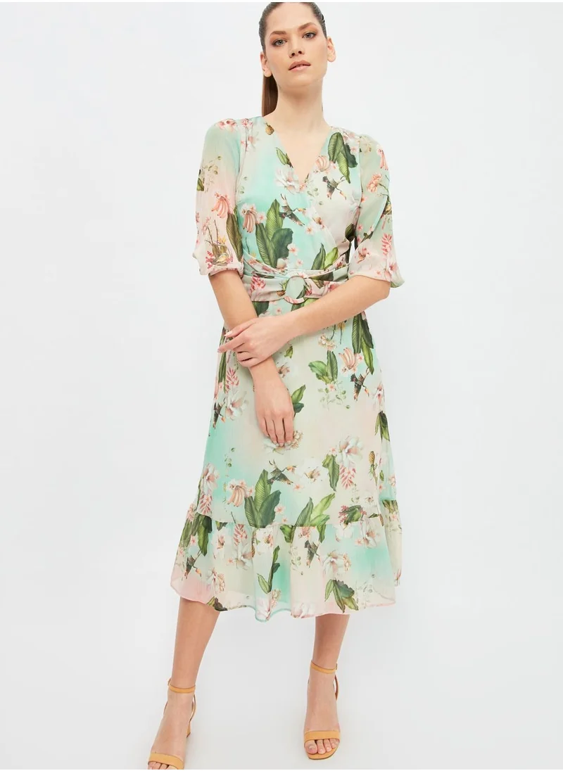 trendyol Floral Print Pleated Dress