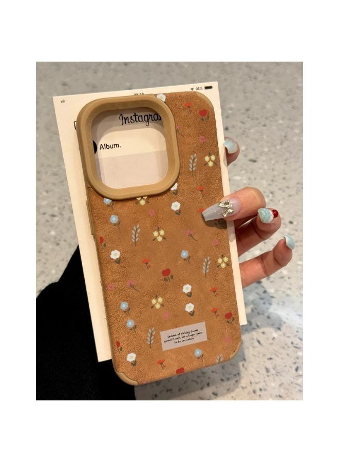NIBEMINENT Brown Large Pore Faux Leather Small Floral Protective TPU Case Cover For iPhone 16 Pro Max