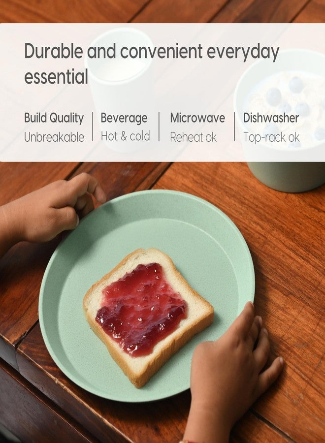 Eha Earth Friendly Round Plates for Kids | 8 inch | Breakfast Plates | Unbreakable Dinner Plates Set | Made with Rice Husk | Microwave Safe Plates | Plate Set of 4 | Multicolor - Image 4