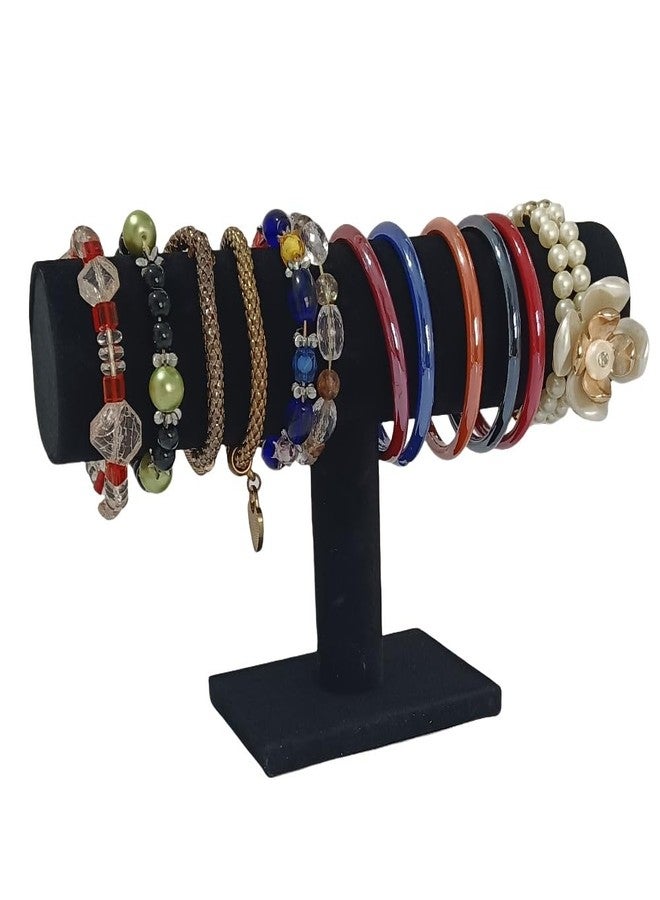 SCIKHEFT Velvet Bracelet Holder Display Stand - Premium Velvet Jewelry Organizer T-Bar Design for Bracelets, Watches, Vendors, and Retail Stores (Black) - Image 2