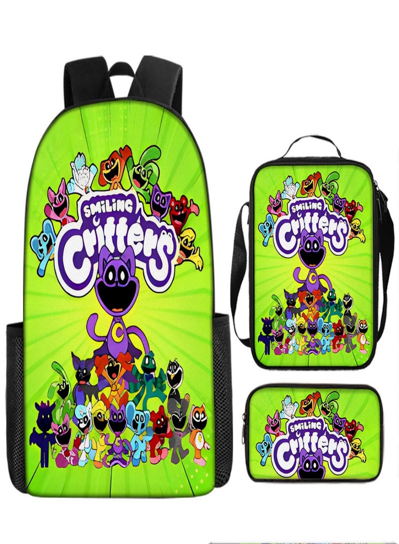 smiling critters Children Backpack Schoolbag Teen Student School Book bag with Lunch Box Pen Case 3 in 1 for Kids