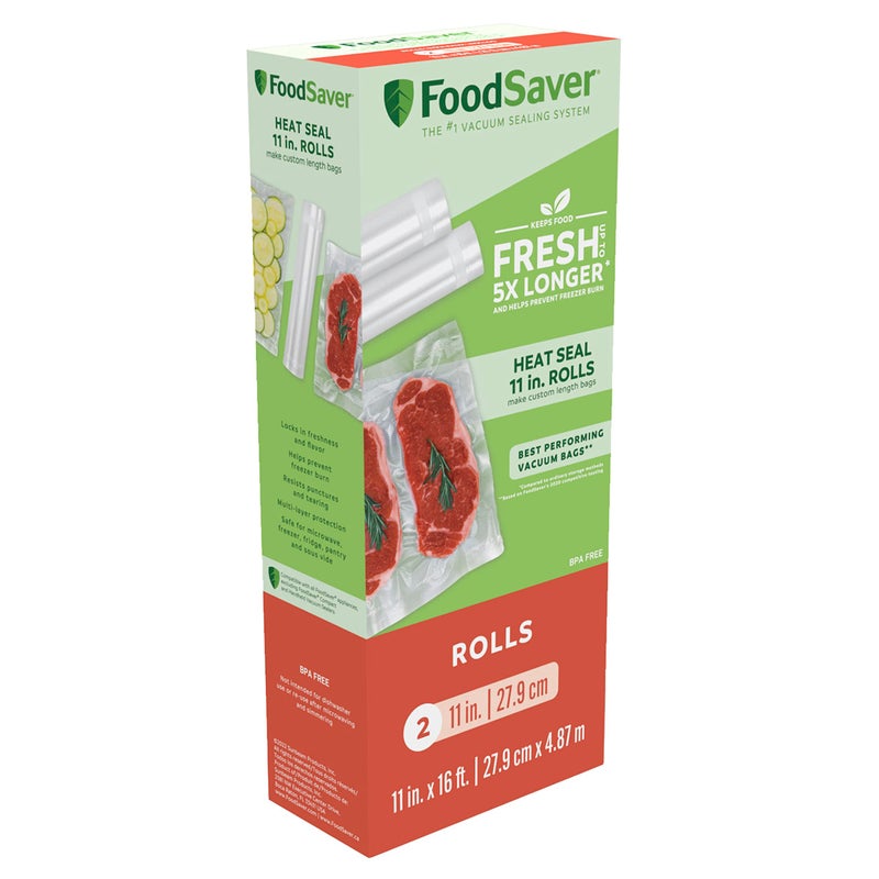 FoodSaver 11 x 16 Vacuum Seal Rolls with BPAFree Multilayer Construction for Food Preservation 2Pack