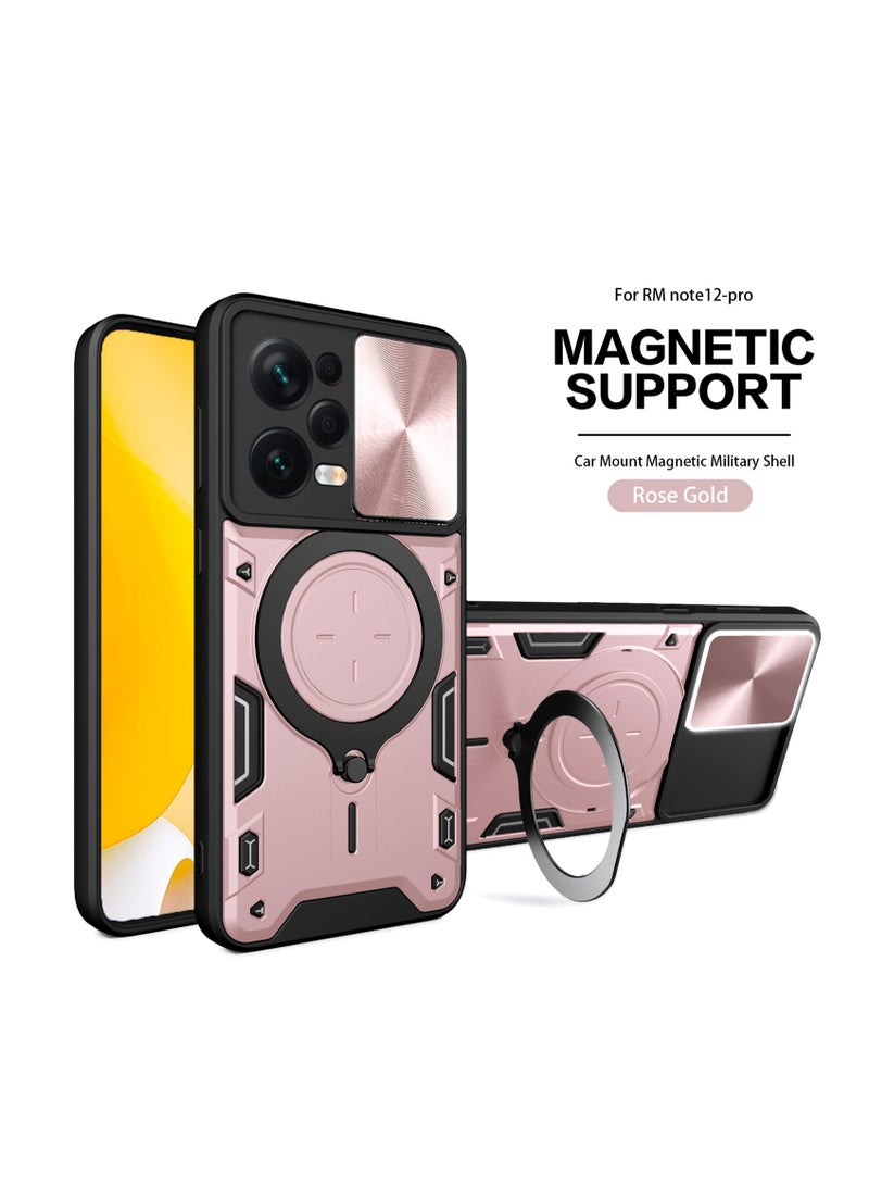 Xiaomi Redmi Note 12 Pro 5G/ POCO X5 Pro 5G pink Mobile Phone Case Cover, Slide Camera Lens Cover, 360°Rotating Kickstand Ring, Bumper Shockproof Phone Case，Compatible with Car Magnetic Mount