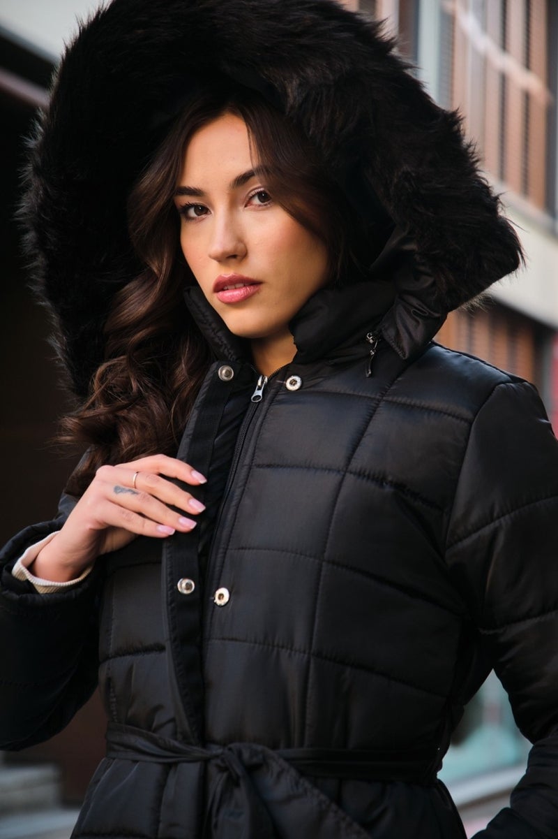 Barbora معطف نسائي مبطن كامل الطول شتوي يومي BT180BLACK4  - Image 1